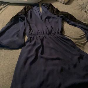Navy blue and black lace sleeve dress